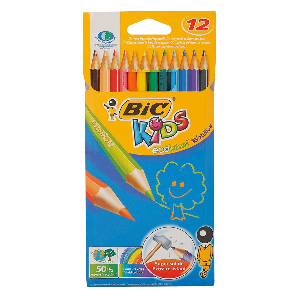 BIC Kids Coloring Pencils with Break-Resistant Lead, Assorted Colors --  Pack of 12 Colored Pencils 
