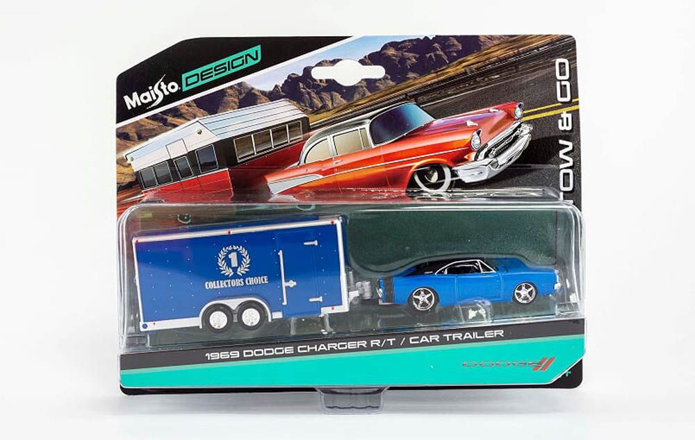 Maisto - 1:64 Scale - Maisto Design Tow u0026 Go - 1969 Dodge Charger RT u0026 Car  Trailer - Collector Choice- Babystore.ae