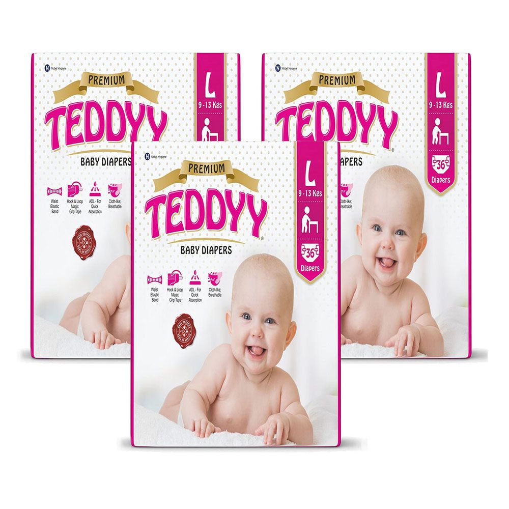 Teddyy - Premium Baby Diapers Pans Large 36 Counts Pack Of 3