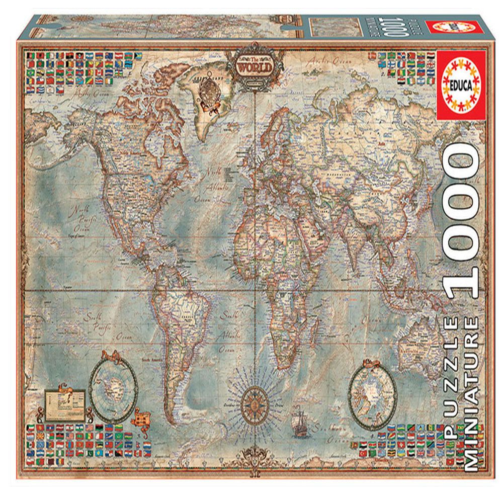 Educa - Puzzles - World Political Map - Miniature - 1000 Pcs- Babystore.ae