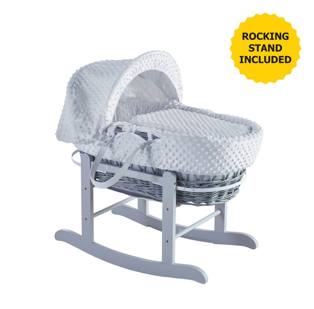 Kinder Valley White Dimple Grey Wicker Moses Basket With Grey Rocking