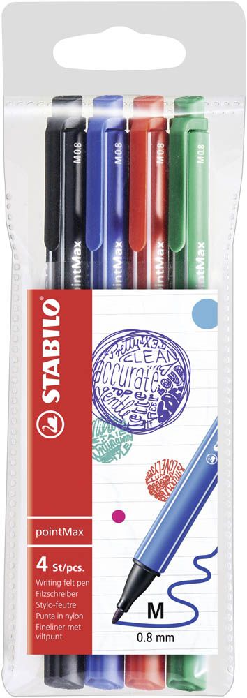  STABILO PointMax Nylon Tip Fineliner - 0.8mm - Wallet of 9 -  Assorted Colours : Office Products