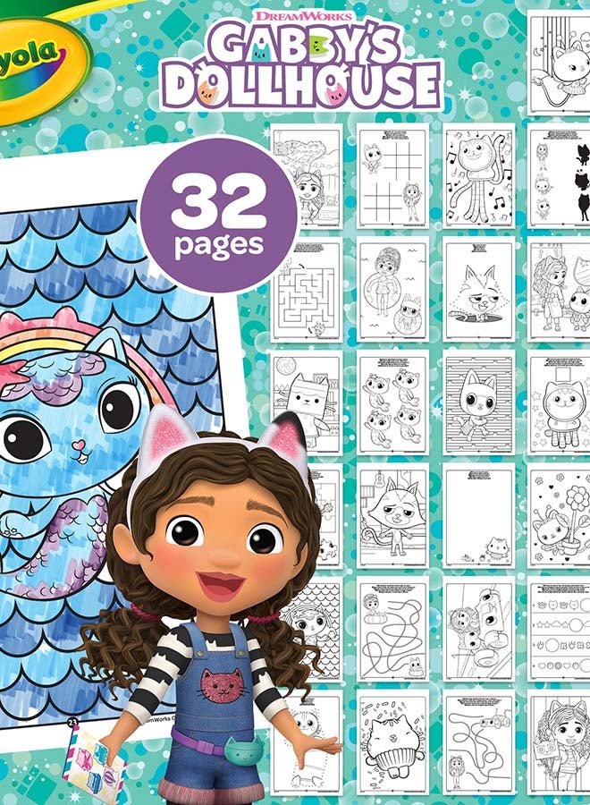 Crayola - Gabby's Dollhouse Album Activity and Colouring, 32 Colouring Pages and 7 Washable Mini Felt Tip Pens | Ideal Gift for Ages 3+