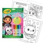 Crayola – Gabby’s Dollhouse Album Activity and Colouring, 32 Colouring Pages and 7 Washable Mini Felt Tip Pens | Ideal Gift for Ages 3+