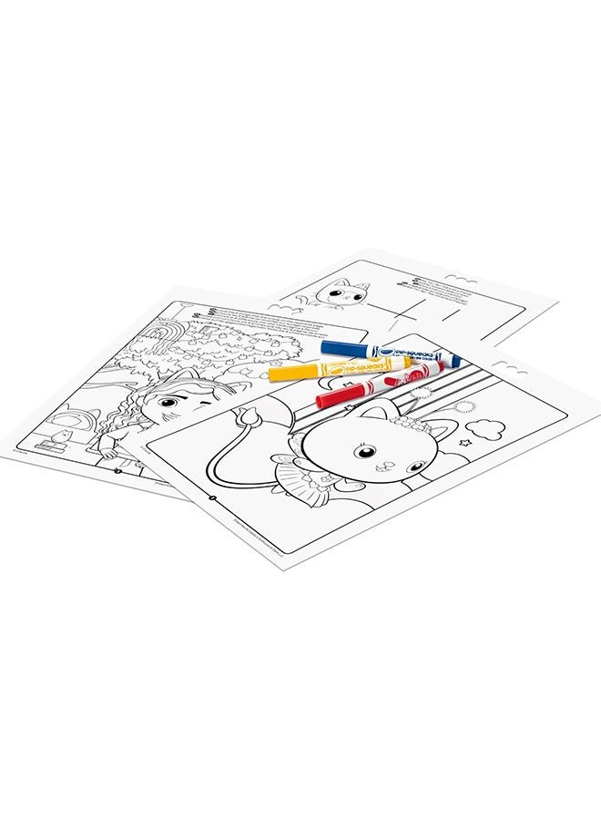 Crayola - Gabby's Dollhouse Album Activity and Colouring, 32 Colouring Pages and 7 Washable Mini Felt Tip Pens | Ideal Gift for Ages 3+