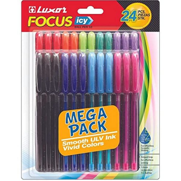 Luxor – Focus Ball Pen | Trendy design Pen | Smooth Ink Flow pens | Precision writing and signing needs | 0.7mm ball tip Pen Pack of 24