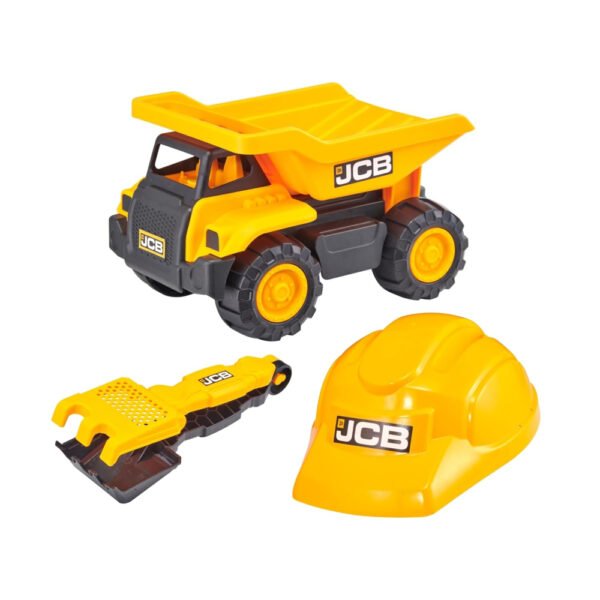 D Power – Teamsterz JCB 10″ Dump Truck with Sand Tools and Helmet Playset