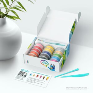 Hey Clay - Bluey & Friends, Colorful modeling air-dry clay, 15 cans, Series Collections, with fun interactive app for kids aged 3+ years.