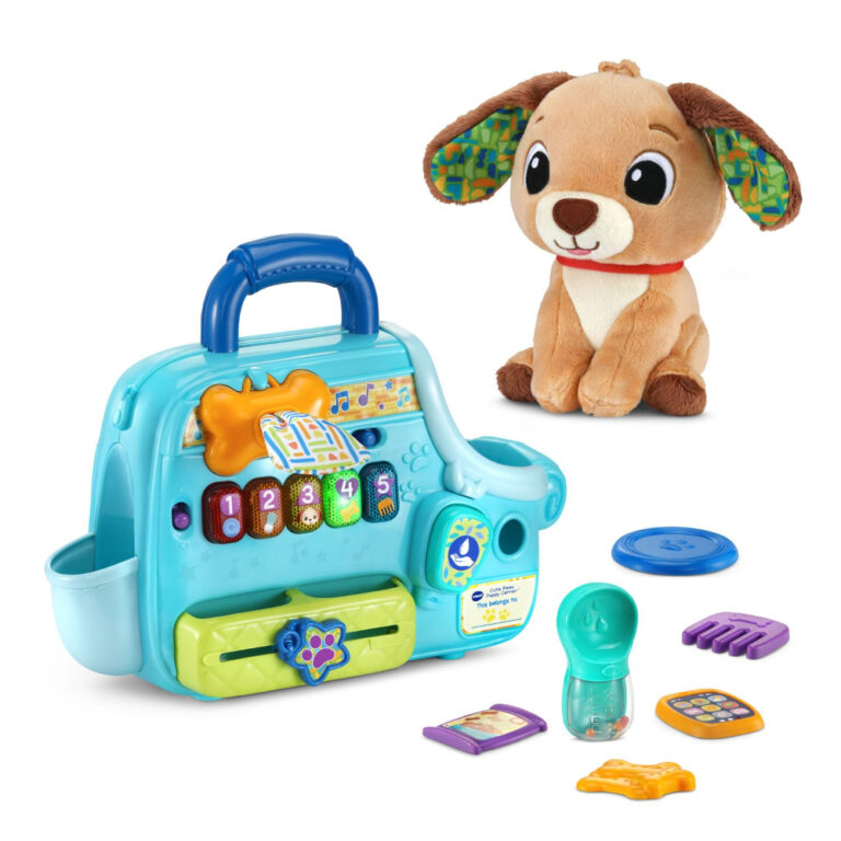 VTech - Baby Cutie Puppy Carrier – Interactive Role-Play Toy with 6 Accessories, Light-Up Buttons, Music & Phrases | for Babies 9–24 Months+
