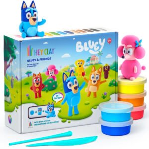 Hey Clay - Bluey & Friends, Colorful modeling air-dry clay, 15 cans, Series Collections, with fun interactive app for kids aged 3+ years.