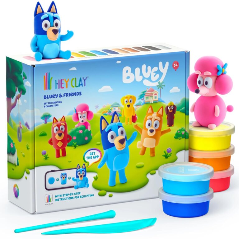 Hey Clay - Bluey & Friends, Colorful modeling air-dry clay, 15 cans, Series Collections, with fun interactive app for kids aged 3+ years.