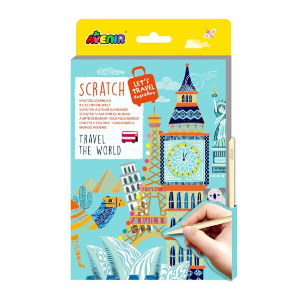 Avenir – Let’s Travel Together A5 Scratch Book – Travel the World | Portable Scratch Art Drawing Pad for Kids | Creative On-the-Go Activity for Airplane, Train & Road Trips