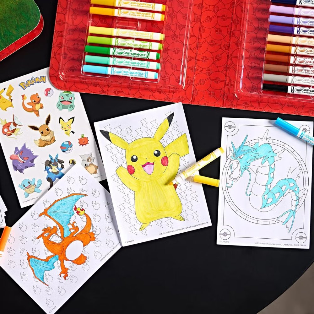 CRAYOLA – Case with Colours & Stickers Pokémon, Felt Pen Set, Colouring Pages, Stickers, 45 Pieces, Creative Gift for Children from 5 Years