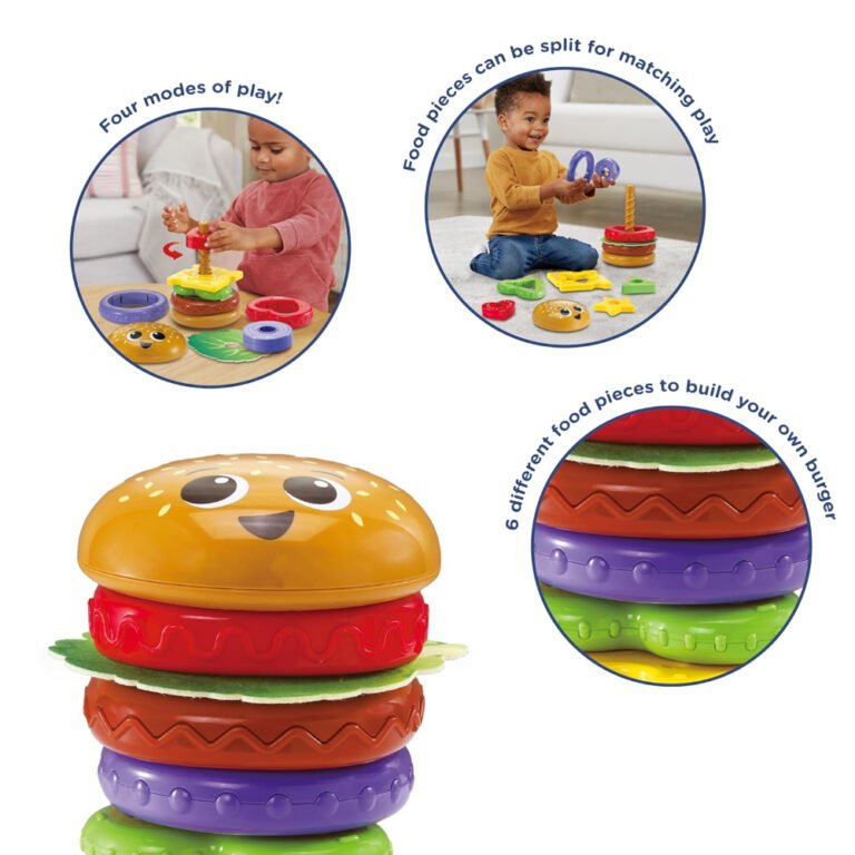 VTech - Baby Build-a-Burger – Stacking & Sorting Toy with 6 Food Pieces, Shape Matching, Spinning & Color Play | for Babies 18–24 Months+