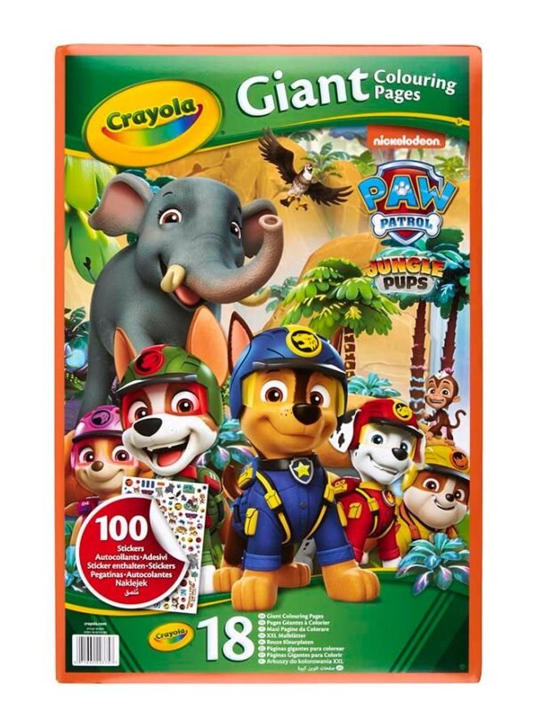 Crayola – Giant Colouring Book – Paw Patrol Jungle Pups, 18 Pages with 100 Stickers