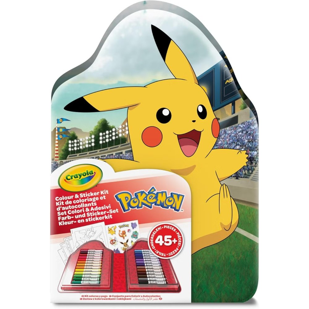 CRAYOLA – Case with Colours & Stickers Pokémon, Felt Pen Set, Colouring Pages, Stickers, 45 Pieces, Creative Gift for Children from 5 Years