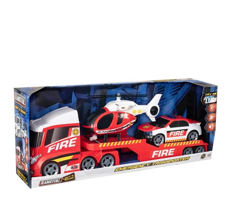 D-POWER - Teamsterz Fire Transporter Play Vehicle Set with Helicopter & Car