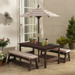 KidKraft Kids Outdoor Wooden Table and Bench Set – Oatmeal & White Stripe Patio Furniture