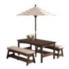 KidKraft Kids Outdoor Wooden Table and Bench Set – Oatmeal & White Stripe Patio Furniture