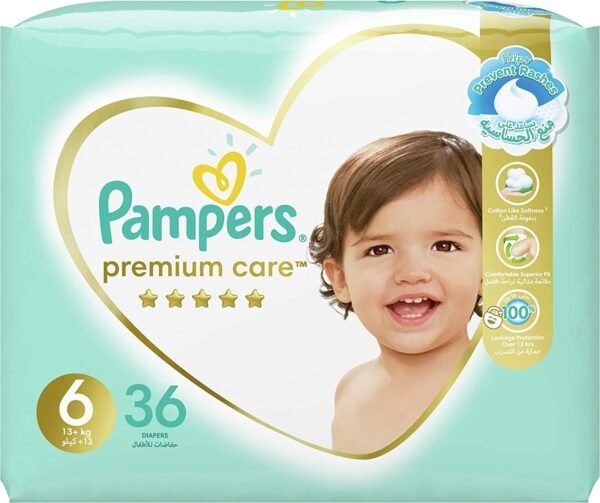 Pampers – Premium Care Diapers, Size 6, Extra Large, 13+ Kg, Mega Pack – 36 Pcs