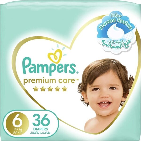 Pampers – Premium Care Diapers, Size 6, Extra Large, 13+ Kg, Mega Pack – 36 Pcs