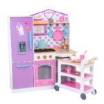 KidKraft Sweet Snack Time Cart & Play Kitchen – Kids Pretend Play Food Cart and Kitchen Set