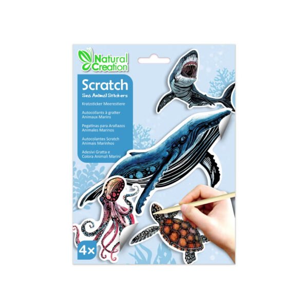 Avenir – Scratch Stickers – Sea Animal Multicolour | Decorate and color the 4 ferocious stickers with scratch art | For ages 3 years+