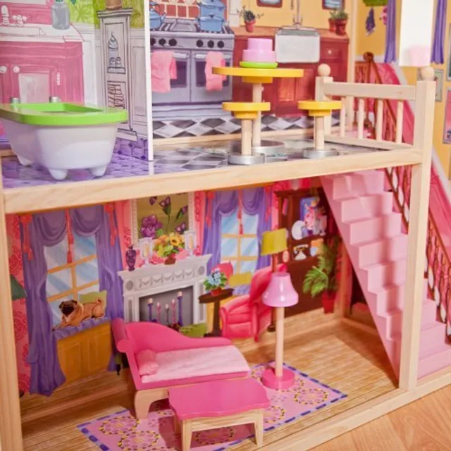 KidKraft Kayla Wooden Dollhouse – Multi-Level Dollhouse Playset with Furniture for Kids
