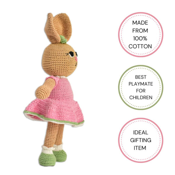 Happy Threads – Handmade Crocheted Loving Bunny (10 inch) – Pink | Crochet Toys | Child Safe | for Babies 6 Months & Above | Dolls for Boys/Girls| For Birthday Gift | Decorative Items for Room