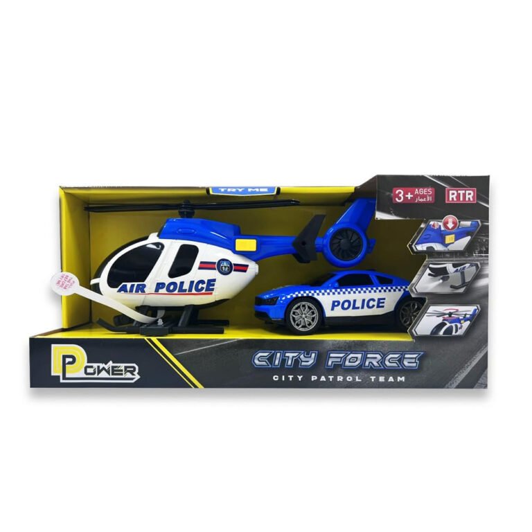 D-Power - Helicopter & Sports Car 1:14 Scale Firemen Playset – Blue | Elevate the excitement with this 1:14 scale Firemen Playset | Requires Batteries: 3x LR44 batteries included | Ideal gifts ages 3+