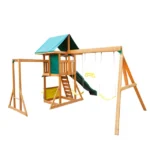 KidKraft Brightside Wooden Swing Set & Playset – Outdoor Playground with Swing, Slide, and Climbing Features
