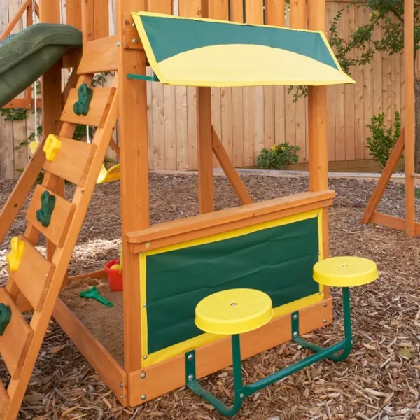 KidKraft Brightside Wooden Swing Set & Playset – Outdoor Playground with Swing, Slide, and Climbing Features