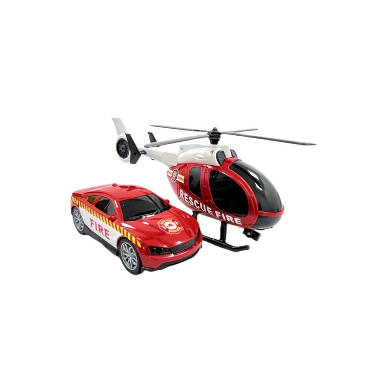 D-Power - City Force Fire Rescue Playset - 1:14 Scale Helicopter & Sports Car (Red)