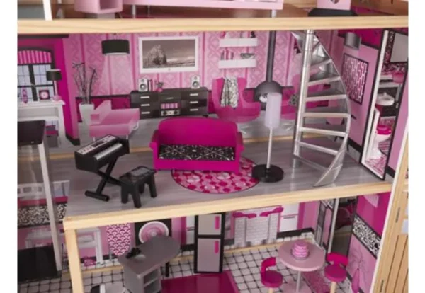 KidKraft Sparkle Mansion Wooden Dollhouse – 3-Story Playhouse with Accessories for Kids
