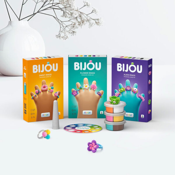Hey Clay – ALIEN RINGS Colourful modelling air-dry clay, 3 cans with fun interactive app for kids 3 years +