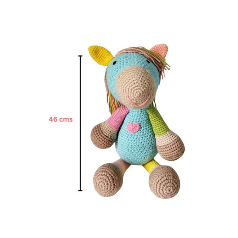 Happy Threads - Handmade Crocheted Scout the Horse Soft Toy (17 inches) – Multicolour | Crochet Toys | Child Safe | for Babies 6 Months & Above | Dolls for Boys/Girls| For Birthday Gift | Decorative Items for Room
