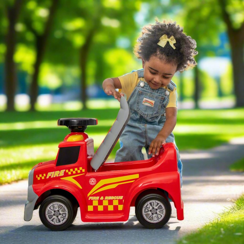 My First Foot to Floor Fire Engine – Multicolour | Toddler Walker Foot to Floor Slider | Hidden Storage Space, Moveable Steering Wheel & Squeaky Horn | Pre-School & Nursery Walking Aid | Ages 1+ (Fire Engine)