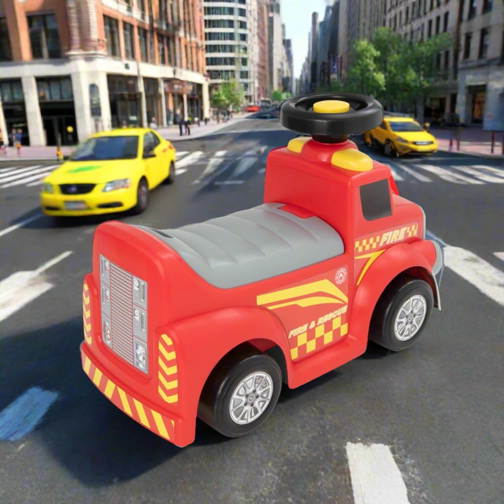 My First Foot to Floor Fire Engine – Multicolour | Toddler Walker Foot to Floor Slider | Hidden Storage Space, Moveable Steering Wheel & Squeaky Horn | Pre-School & Nursery Walking Aid | Ages 1+ (Fire Engine)