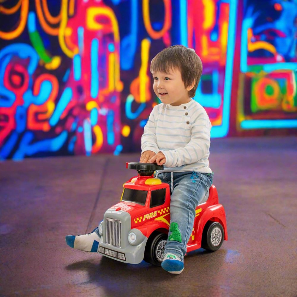 My First Foot to Floor Fire Engine – Multicolour | Toddler Walker Foot to Floor Slider | Hidden Storage Space, Moveable Steering Wheel & Squeaky Horn | Pre-School & Nursery Walking Aid | Ages 1+ (Fire Engine)