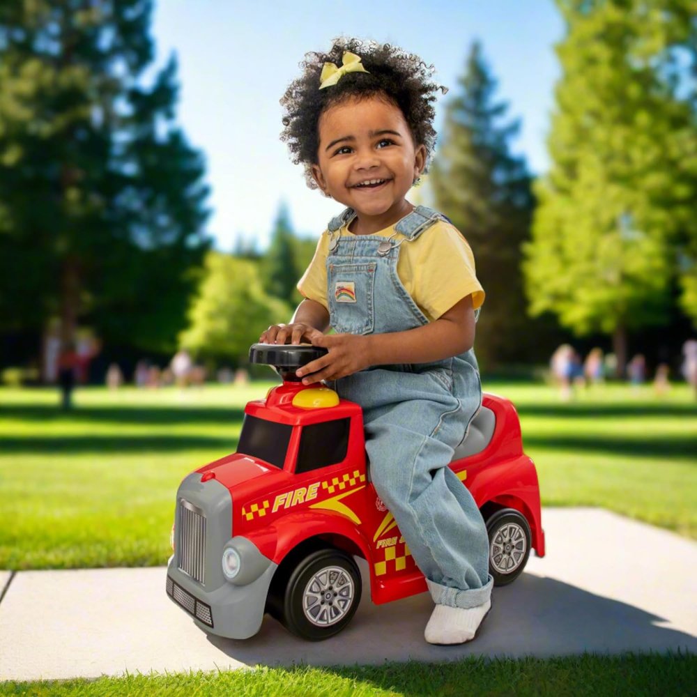 My First Foot to Floor Fire Engine – Multicolour | Toddler Walker Foot to Floor Slider | Hidden Storage Space, Moveable Steering Wheel & Squeaky Horn | Pre-School & Nursery Walking Aid | Ages 1+ (Fire Engine)