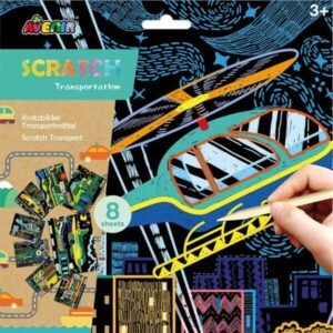 Avenir – Scratch Art Kit – Construction | Unleash Creativity with Vibrant Drawings! 8 Themed Scratch Sheets and Wooden Tool | Watch Brilliant Colors Unfold, Engaging Activity for Young Artists 3+