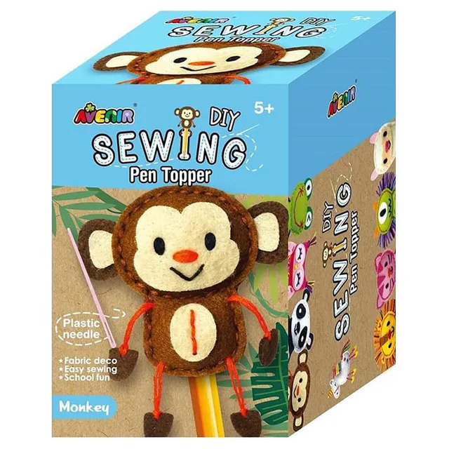 Avenir - Sewing Pen Topper - Monkey | DIY Pen Topper Friend Sewing Kit - Hours of Entertainment & Creativity | Tools & Instructions Included, Easy and Fun Activity for Kids +