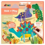 Avenir – Stick ‘N Play Series – Dino World | 200+ Reusable Stickers for Endless Fun! Create Play Scenes with 8 Illustrated Theme Cards, Make Your Own Animal Figures | For Kids 3+