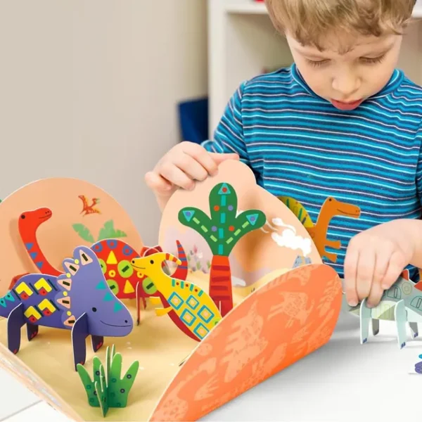 Avenir – Stick ‘N Play Series – Dino World | 200+ Reusable Stickers for Endless Fun! Create Play Scenes with 8 Illustrated Theme Cards, Make Your Own Animal Figures | For Kids 3+