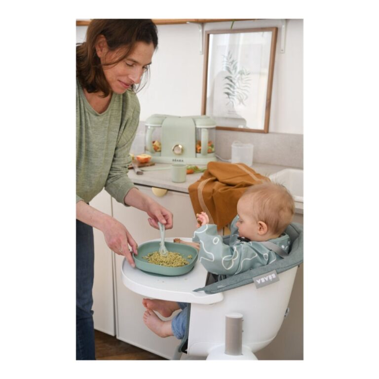 Beaba Silicone Baby Meal Set 4 Pieces Sage Green & Misty Green – BPA-Free Weaning Feeding Set with Plate, Bowl, Cup & Spoon