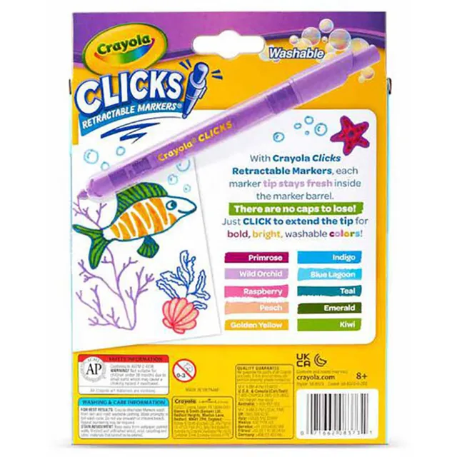 Crayola - 10 Ct Washable Clicks Retractable Markers, Bold & Bright