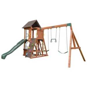 KidKraft Raptor Trail Swing Set & Playset – Outdoor Playground with Swing, Slide, and Climbing Features for Kids