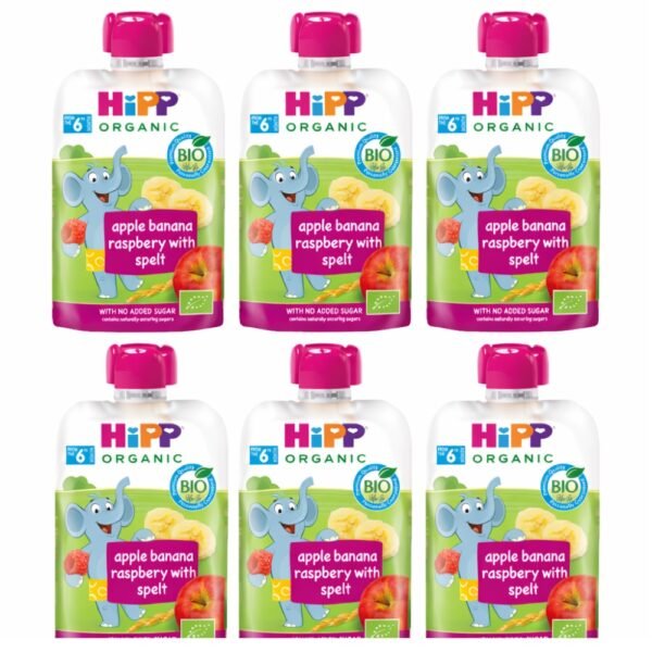 HIPP – Apple Banana Raspberry With Spelt. Pack of 6 X100Gm