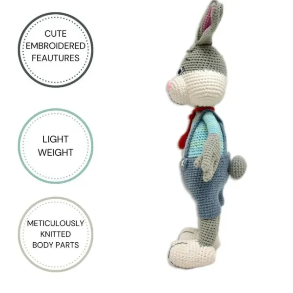Happy Threads – Handmade Crocheted Cute Handmade Jasper the Bunny (16 inch) – Multicolour | Crochet Toys | Child Safe | for Babies 6 Months & Above | Dolls for Boys/Girls| For Birthday Gift | Decorative Items for Room