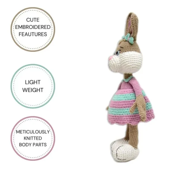 Happy Threads – Handmade Crocheted Cute Handmade Jill the Bunny (16 inch) – Multicolour | Crochet Toys | Child Safe | for Babies 6 Months & Above | Dolls for Boys/Girls| For Birthday Gift | Decorative Items for Room